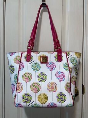 Dooney & Bourke HTF!Multicolor Lollipop Print and Pink Handles